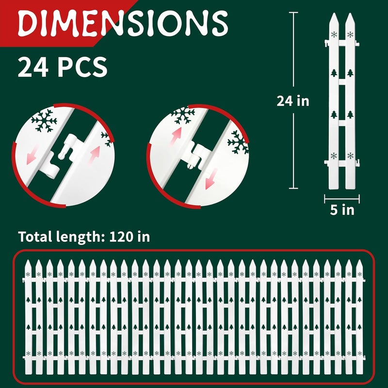 SORANGEUN Extra Height 24” Christmas Tree Fence, 24pcs Christmas Tree Gate, White Christmas Fence Decorations for Cat, Small Dog, Suit for Christmas, Birthday, Wedding Decoration - Image 2